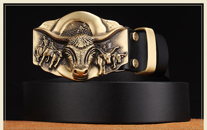 Meta  Digital Store  Cowhide Leather  Belt With Copper Buckle