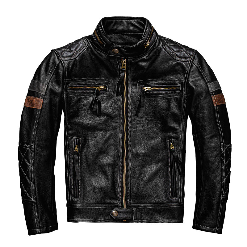 Meta Digital Store First Layer Cowhide Leather Coat Men's Stand Collar Motorcycle Cycling Clothing