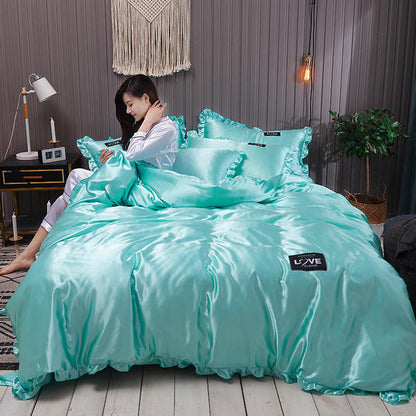 Pure Color Washed Silk Bed Sheet Ice Silk Four-piece Bed Sheet Duvet Cover