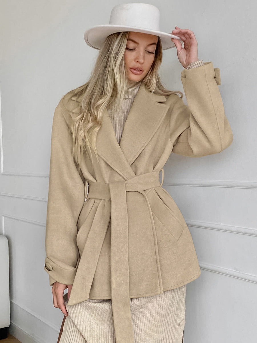 Digitale Vrouemode Retro Khaki Pak Kraag Trench Coat Coat