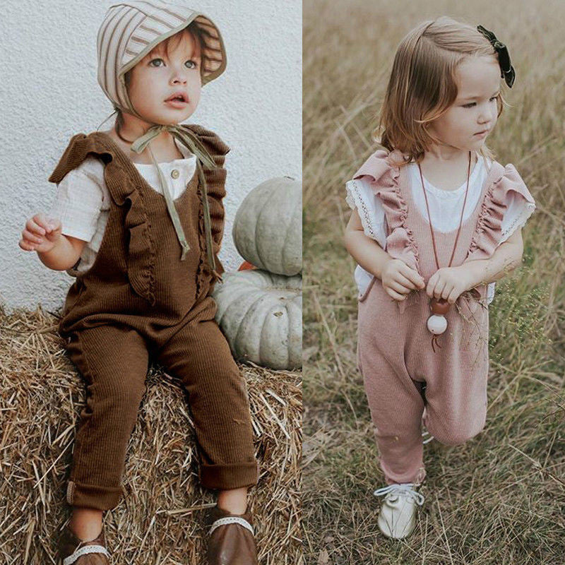 Meta Digital Store Girls Clothes Baby Girl Ruffle Knitted Ruffles Romper Jumpsuit Kid Overalls Long Pants Outfit