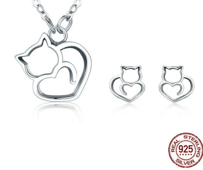 Meta Digital Store  Fashion Neckleses Platinum Plated 925 Sterling Silver Cat Heart Necklace