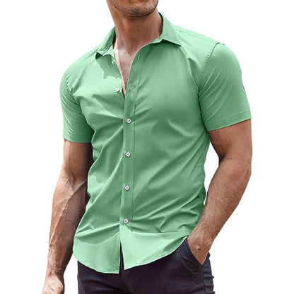 Meta Digital Store Summer Men's Solid Color Sports Casual Cardigan Business Casual Shirt Short Sleeve Lapel Shirt