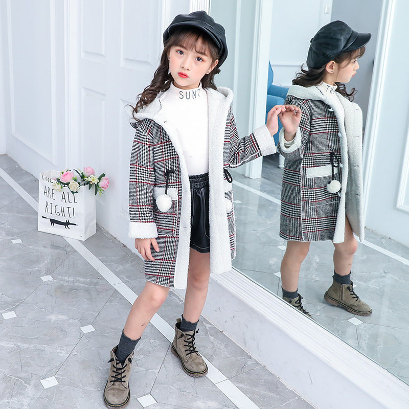 Meta Digital Store Girls Clothes  new foreign gas plus velvet jacket thick medium and large children Korean version of the coat woolen coat