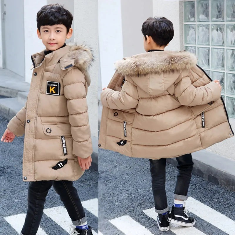 Meta Store Boys Clothing Children's Hooded Cotton Coat With Fur Collar And Cotton Quilted Jacket