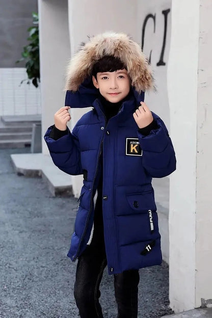 Meta Store Boys Clothing Children's Hooded Cotton Coat With Fur Collar And Cotton Quilted Jacket