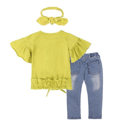 Meta Digital Store Girls Clothes Girls Clothing Cotton Yellow Letter T-Shirt Jeans Suit