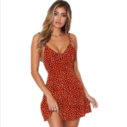 Meta  Woman Fashion  Polka-dot Strappy Dress Women Summer Fashion Beach Sundress