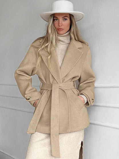 Digitale Vrouemode Retro Khaki Pak Kraag Trench Coat Coat