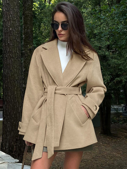 Digitale Vrouemode Retro Khaki Pak Kraag Trench Coat Coat