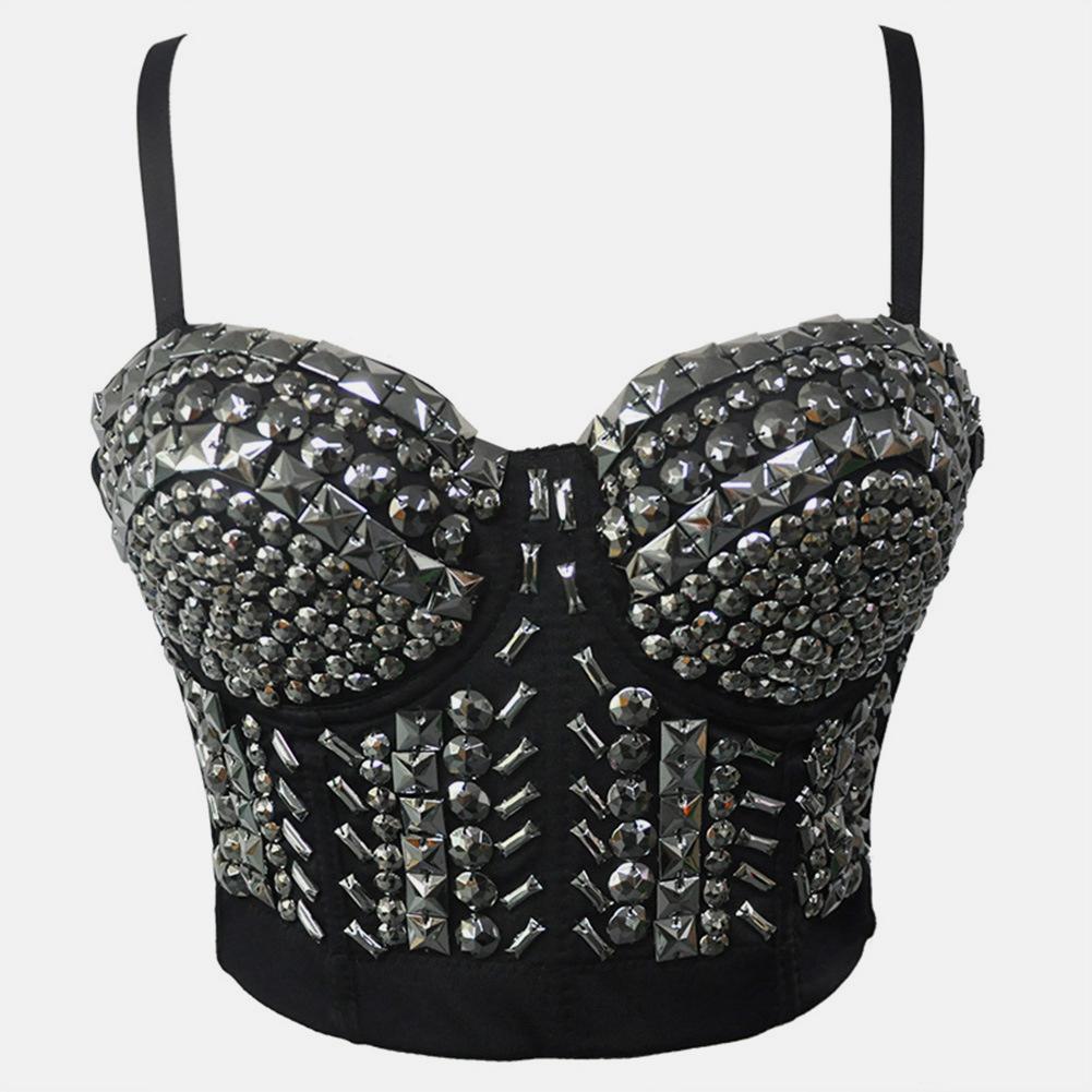 Digi  Singer Singer  Dancer Costume Punk Sequin Bead Women Bra