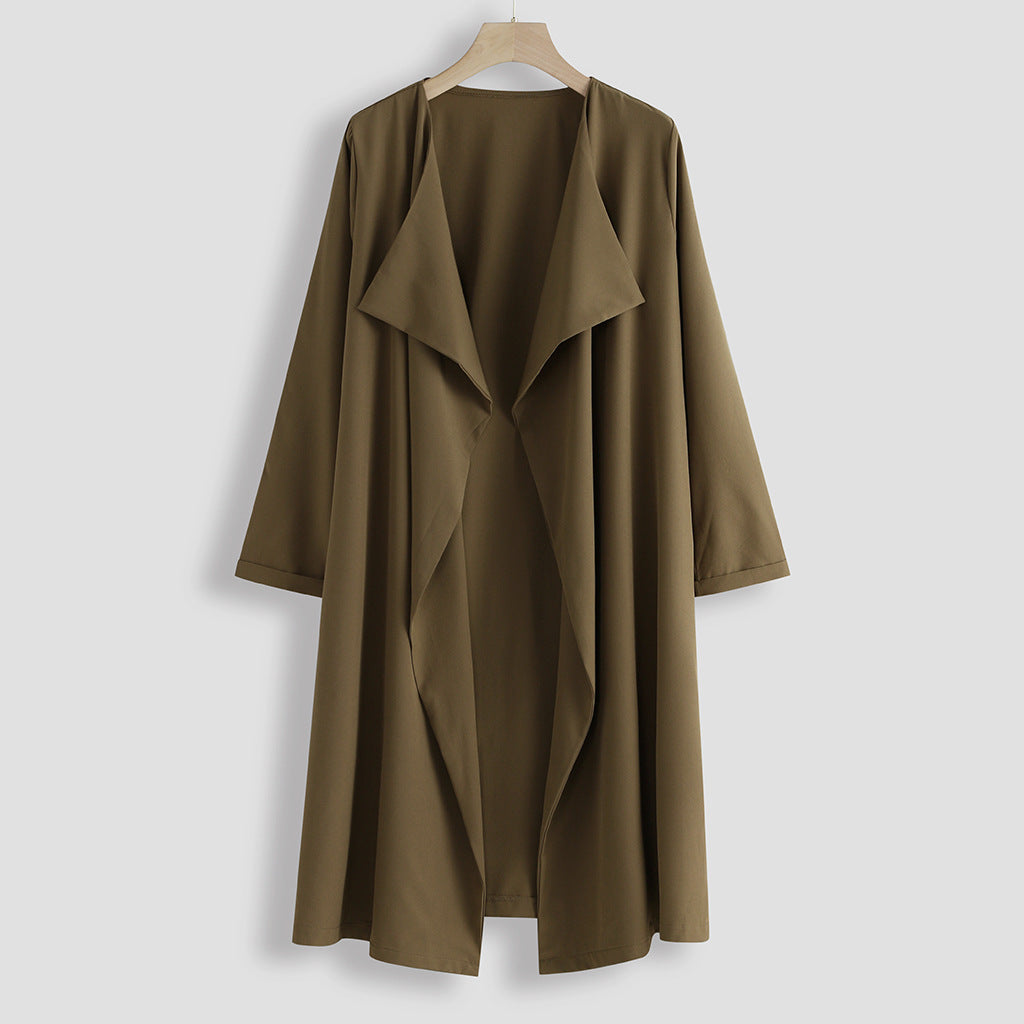 Digi  Woman Fall  Winter Fashion Solid Color Mid-length Trench Coat