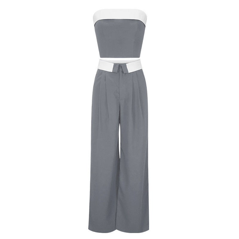 Meta  Digi Store  Contrast Color Vest Wide-leg Suit Pants Fashion Casual Two-piece Suit