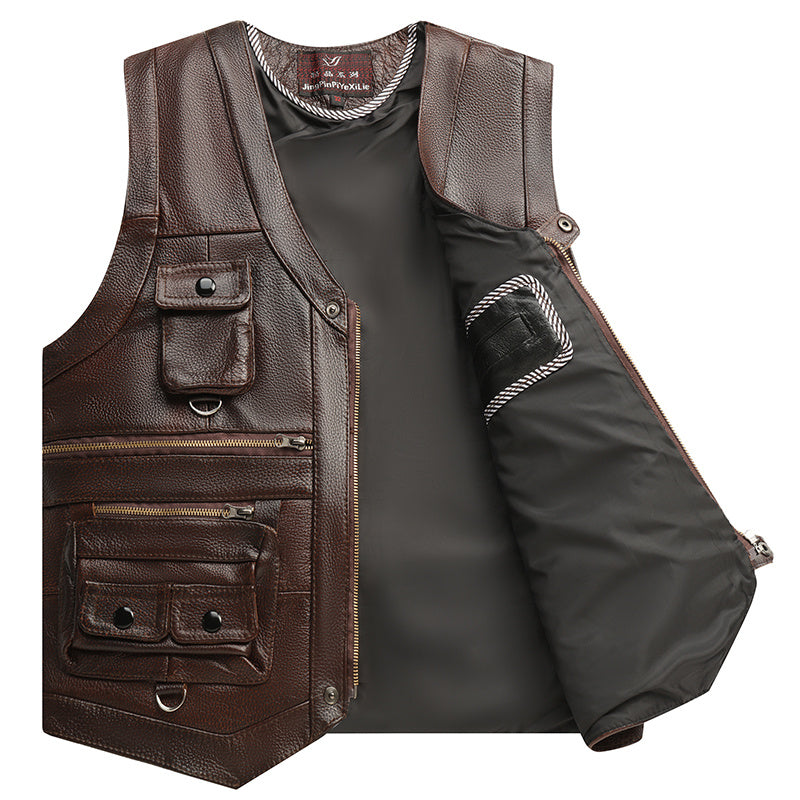 Meta Digital Store Genuine Leather Vest Man First Layer Cowhide Motorcycle Clothing