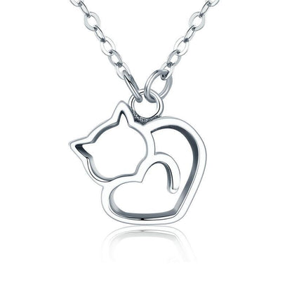 Meta Digital Store  Fashion Neckleses Platinum Plated 925 Sterling Silver Cat Heart Necklace