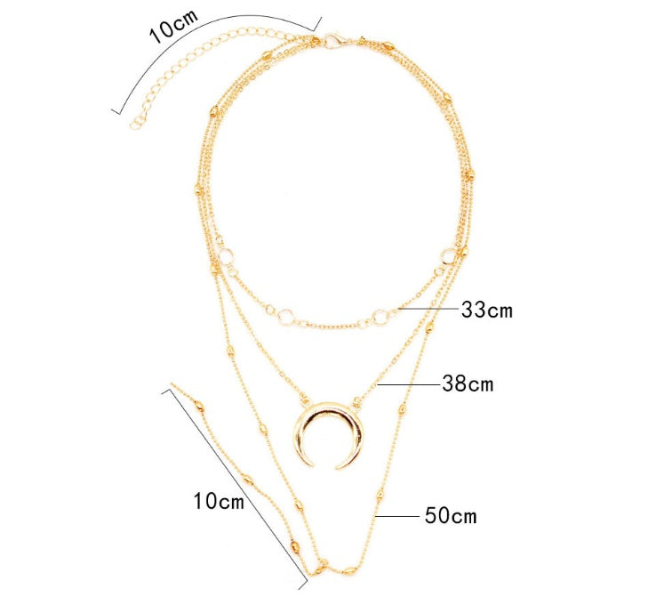 Fashion Multilayer Crescent Moon Choker Necklace With Bead Chain Initial Necklace Pendant On Neck Beads For Jewelry Making