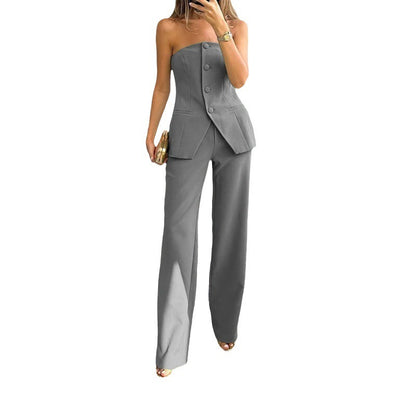 Meta  Digital Store  Casual Fashion Tailored Suit Button Graceful Tube Top Suit Pants