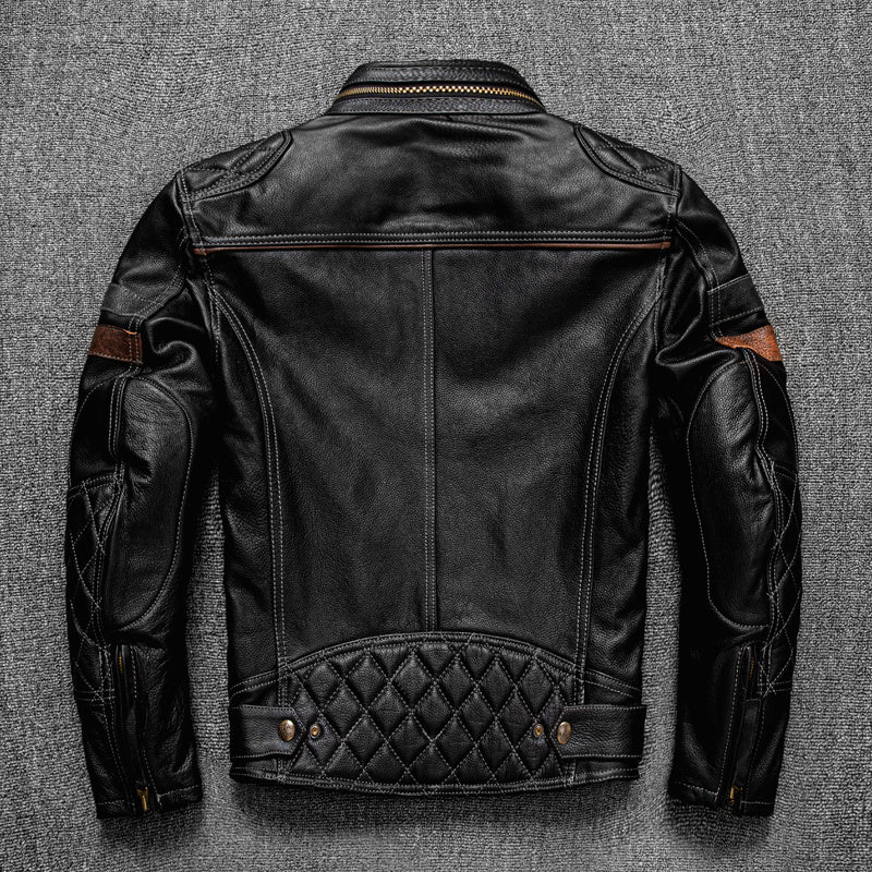 Meta Digital Store First Layer Cowhide Leather Coat Men's Stand Collar Motorcycle Cycling Clothing