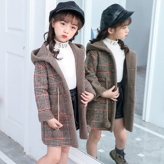 Meta Digital Store Girls Clothes  new foreign gas plus velvet jacket thick medium and large children Korean version of the coat woolen coat