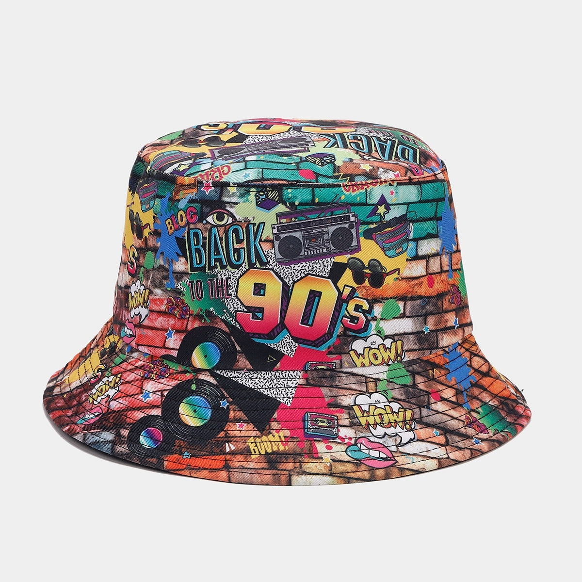 Digital  Store Graffiti  Double-sided Bucket Hat Female Party Hip Hop Bucket Hat