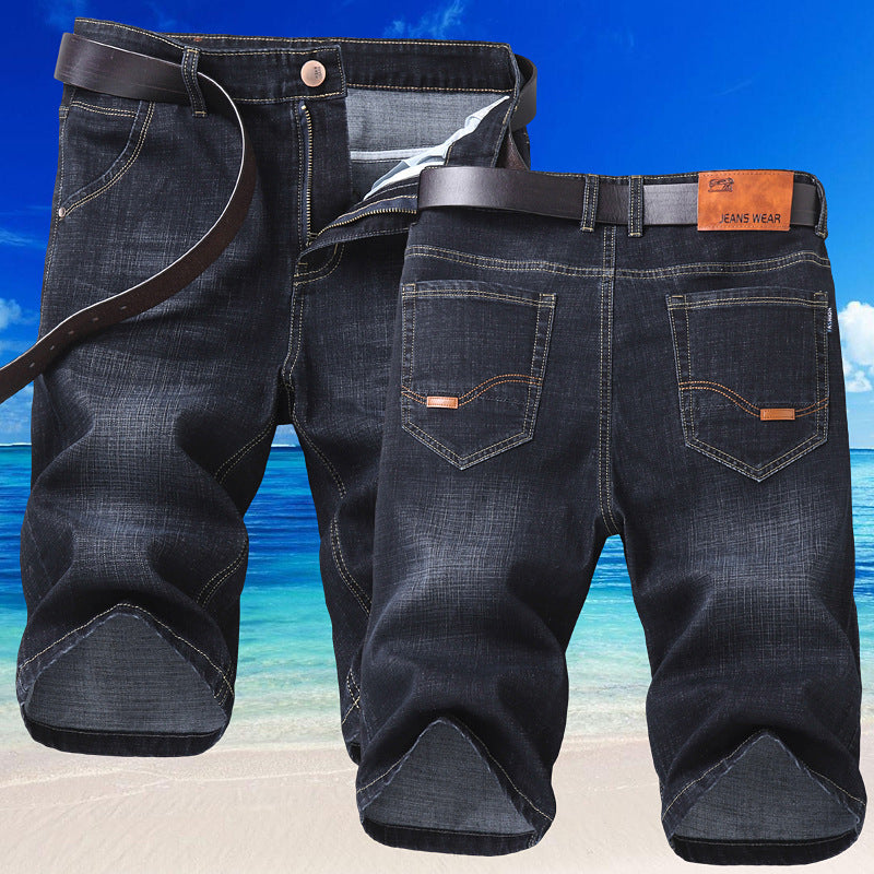 Meta Digital Store Jeans  Jeans Shorts Men Elastic Straight Denim Mid Waist Loose Shorts