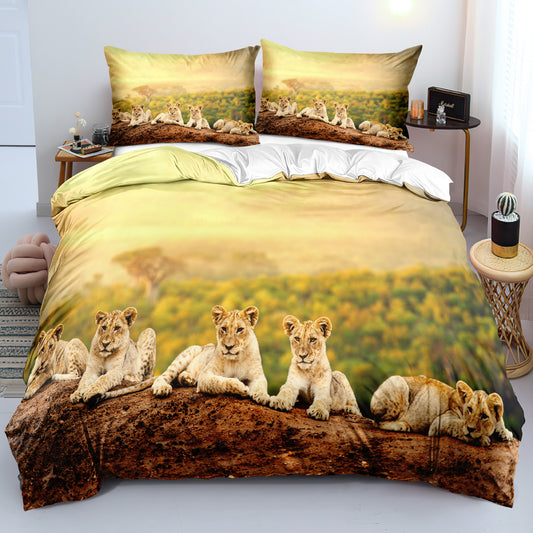 Leeu Duvet Cover Bed Sheet Kussing Drie stuk beddegoed Stel