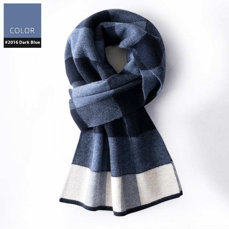 Wool Scarf Men's Winter Plaid Double-sided Scarf