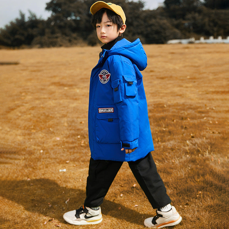 Meta Store Boys Clothing Fashion Solid Color Boys Mid-length Down Jacket