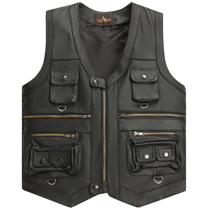 Meta Digital Store Genuine Leather Vest Man First Layer Cowhide Motorcycle Clothing