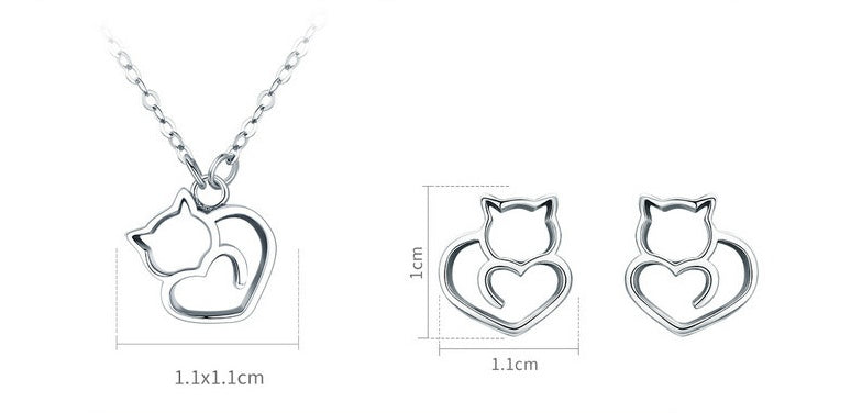 Meta Digital Store  Fashion Neckleses Platinum Plated 925 Sterling Silver Cat Heart Necklace