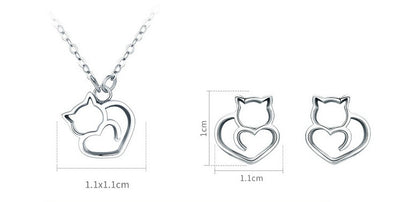 Meta Digital Store  Fashion Neckleses Platinum Plated 925 Sterling Silver Cat Heart Necklace