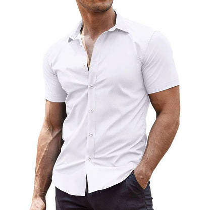 Meta Digital Store Summer Men's Solid Color Sports Casual Cardigan Business Casual Shirt Short Sleeve Lapel Shirt