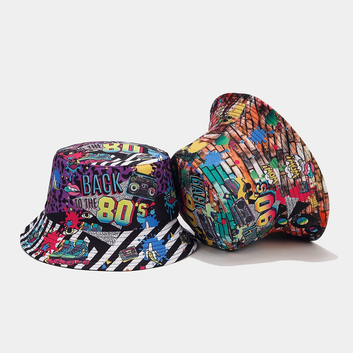 Digital  Store Graffiti  Double-sided Bucket Hat Female Party Hip Hop Bucket Hat