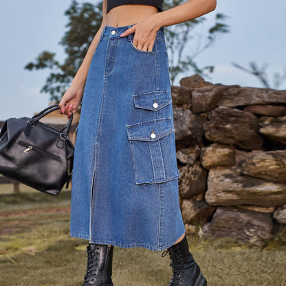 Women's Denim Cargo Pants Casual Skirt