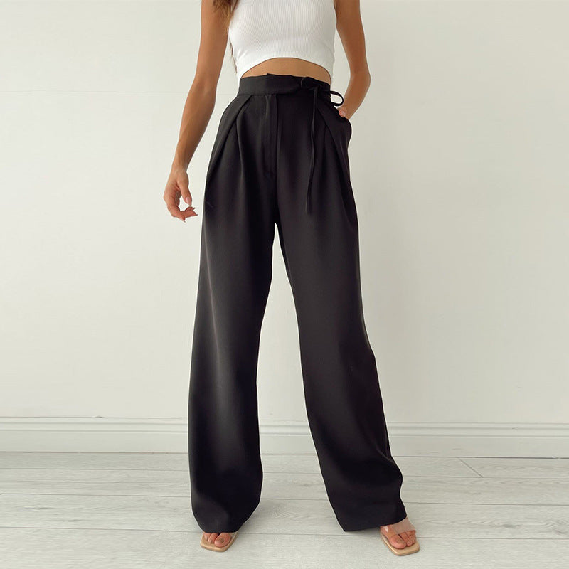 Knitted Casual Sports Trousers High Waist Loose Straight Wide Leg