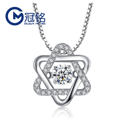 Meta Fashion Crown Silver Necklace beat necklace, 925 Sterling Silver personality jewelry, six star pendants, female jewelry