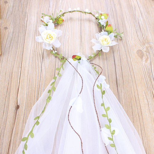 Bridal Veil Handmade White Rose Rattan Wreath