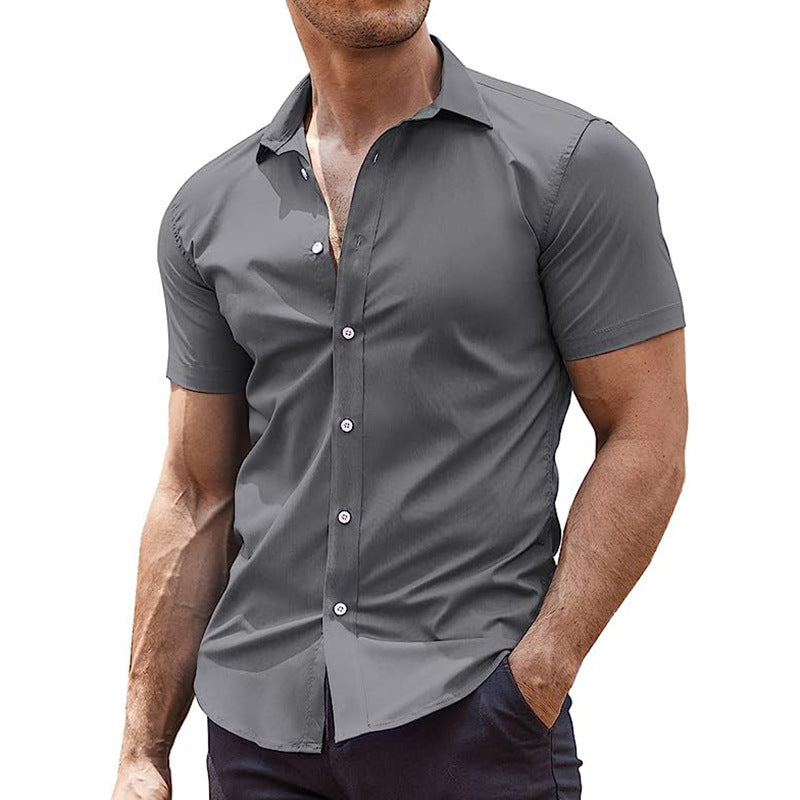 Meta Digital Store Summer Men's Solid Color Sports Casual Cardigan Business Casual Shirt Short Sleeve Lapel Shirt