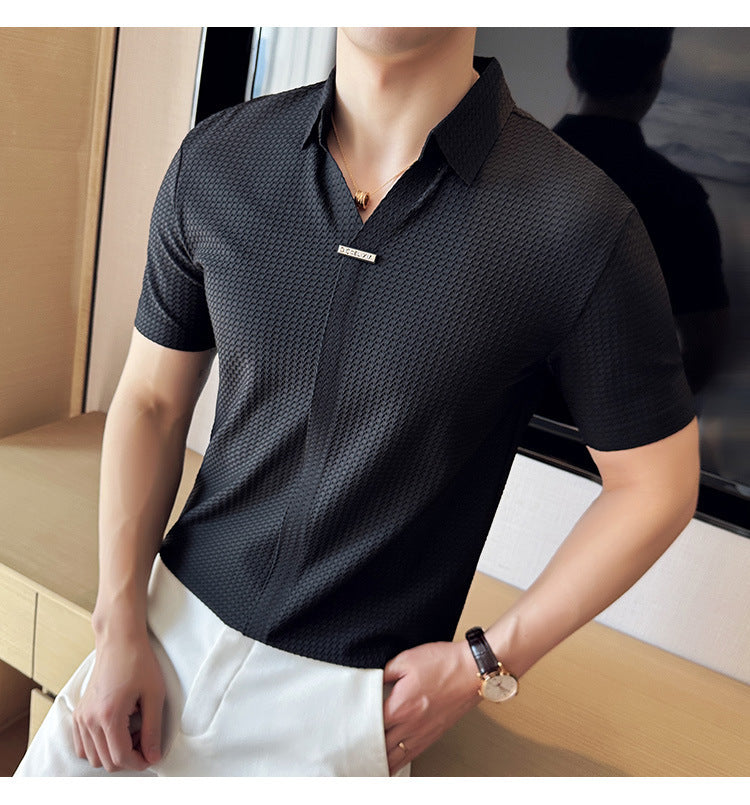 Meta Digital Store Men's Thin Waffle Short-sleeved Polo Shirt