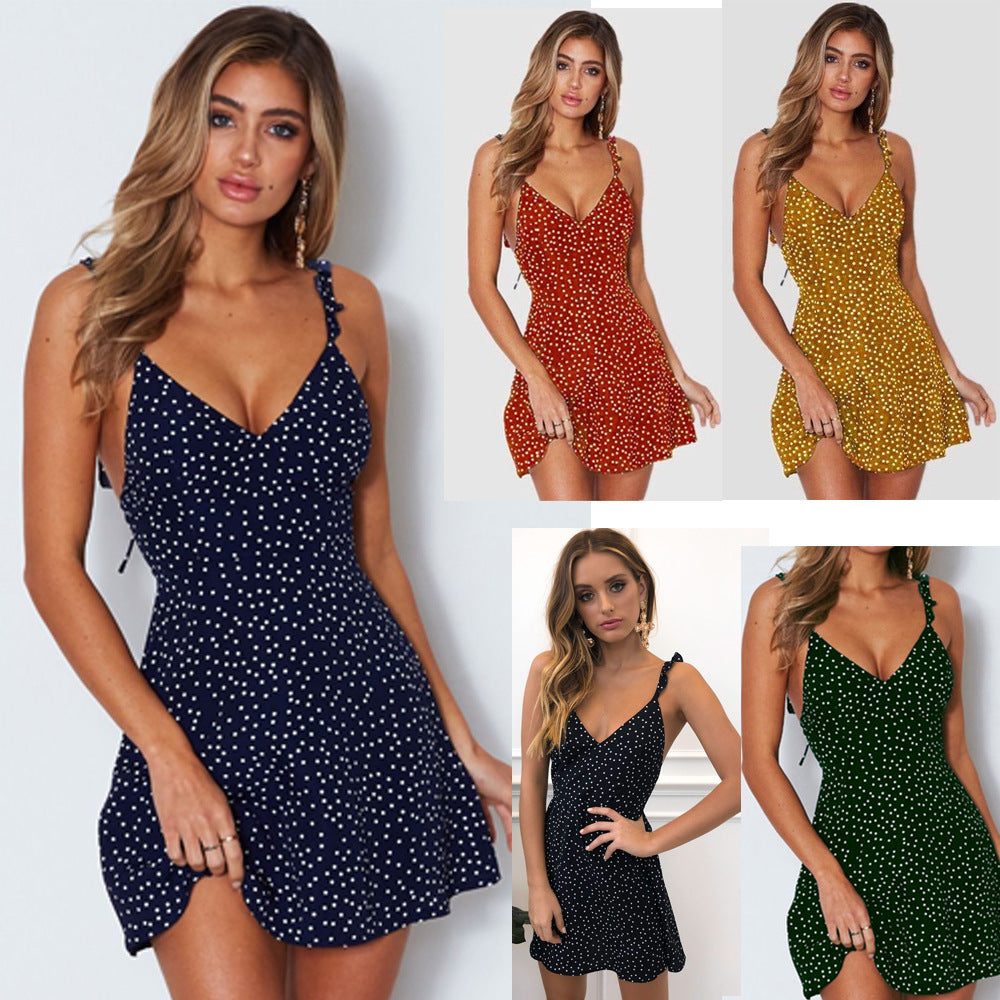 Meta  Woman Fashion  Polka-dot Strappy Dress Women Summer Fashion Beach Sundress