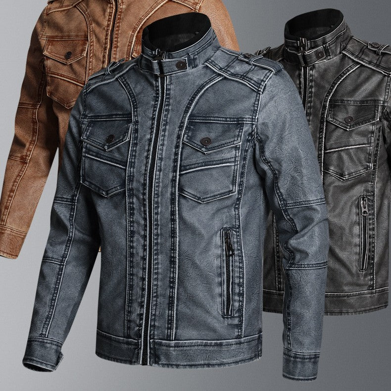 Meta Digital Store Thick PU Leather Coat Men's Fashion Casual