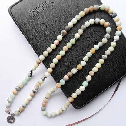 Meta Digital Store Tasbih 108 pcs Matte Amazonite tasbih prayer beads Mala Bracelet ancient silver Lotus pendant Buddha beads religion Yoga Bracelet