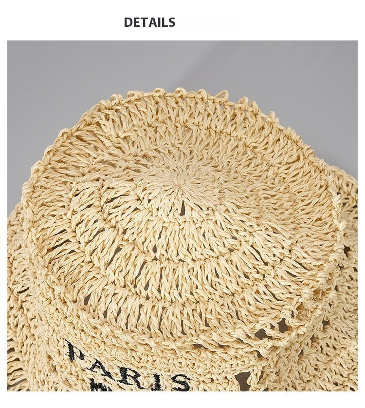 Digital  Store Hollow  Grass Hand-made Embroidered Handwriting Beach Sun Pastoral Style Bucket Hat