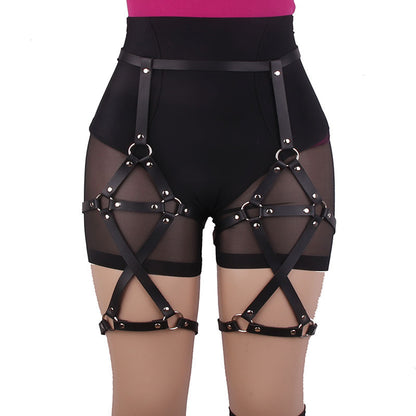 metadigitalstore.com  Double-row Cross Adjustable Leather Leg Ring Belt Integrated Suspenders