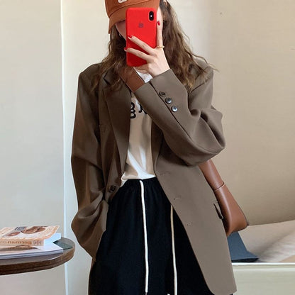 Digital  Fashion Women's  Brown Suit Jacket Spring And Autumn Korean Style Sense Of Design Student Online Red Suit Jacket