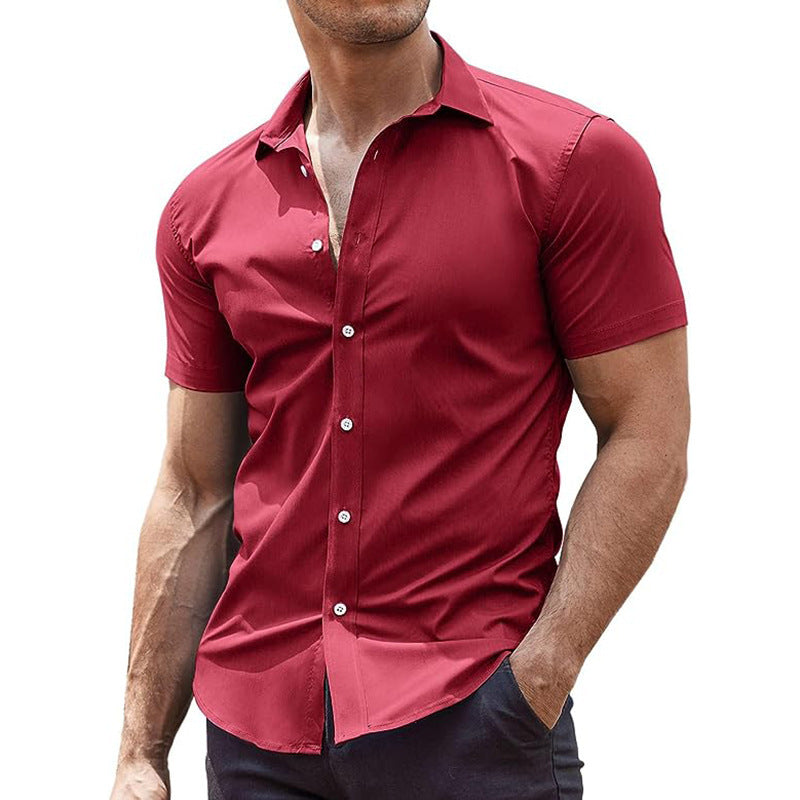 Meta Digital Store Summer Men's Solid Color Sports Casual Cardigan Business Casual Shirt Short Sleeve Lapel Shirt