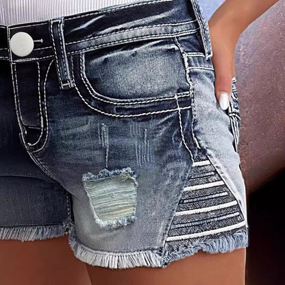 Meta Digital Store Women Jeans Fashion  European And American Women's Clothing Stretch Slim Fit All-match Ripped Denim Shorts