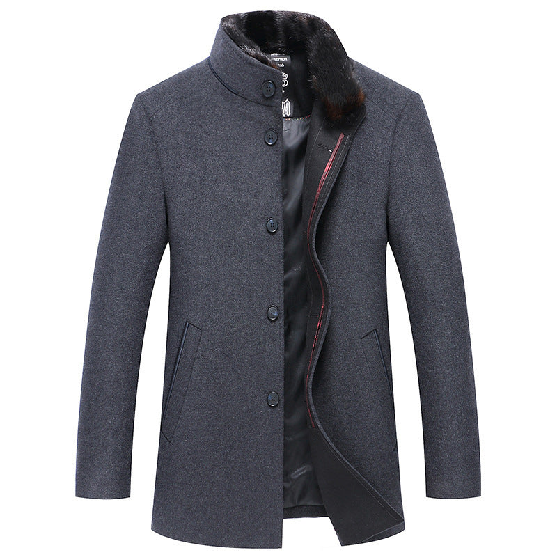 Meta Digital Store Simple Solid Color Men's Stand Collar Woolen Coat