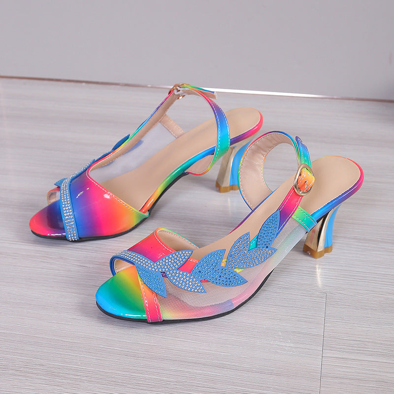 Woman  Shoe Store  Summer New High Heel Sandals Stiletto Heel Rhinestone Buckle Sandals Fashion Sexy High Heels