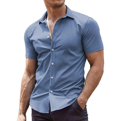 Meta Digital Store Summer Men's Solid Color Sports Casual Cardigan Business Casual Shirt Short Sleeve Lapel Shirt